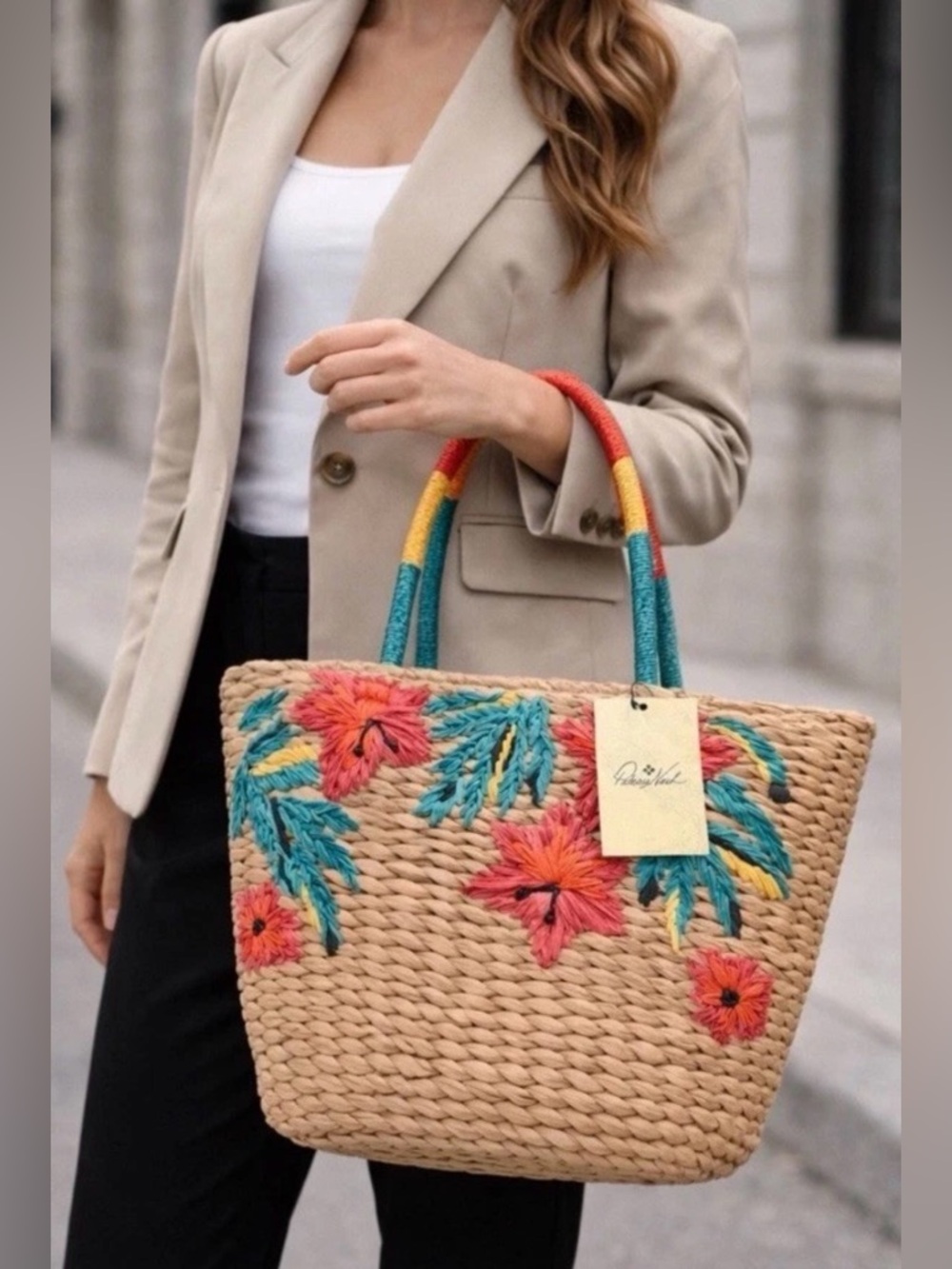 NWT Patricia Nash Florina Straw Tote Bag
